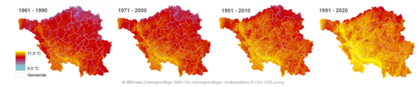 Temperaturentwicklung im Saarland zwischen 1961 - 2020